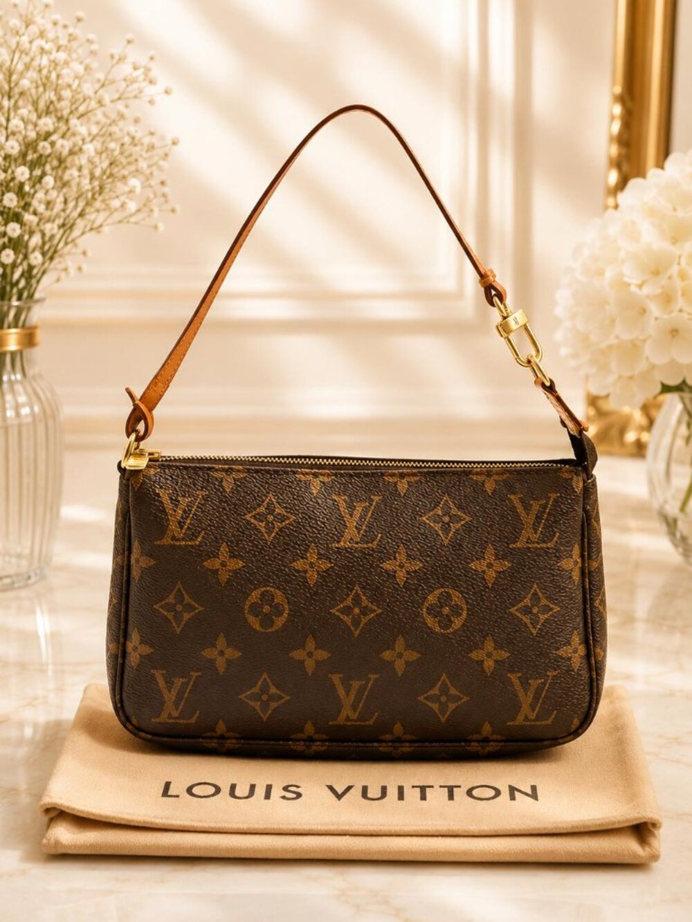 Authentic Louis Vuitton Pochette Accessoires Monogram Canvas Shoulder Bag